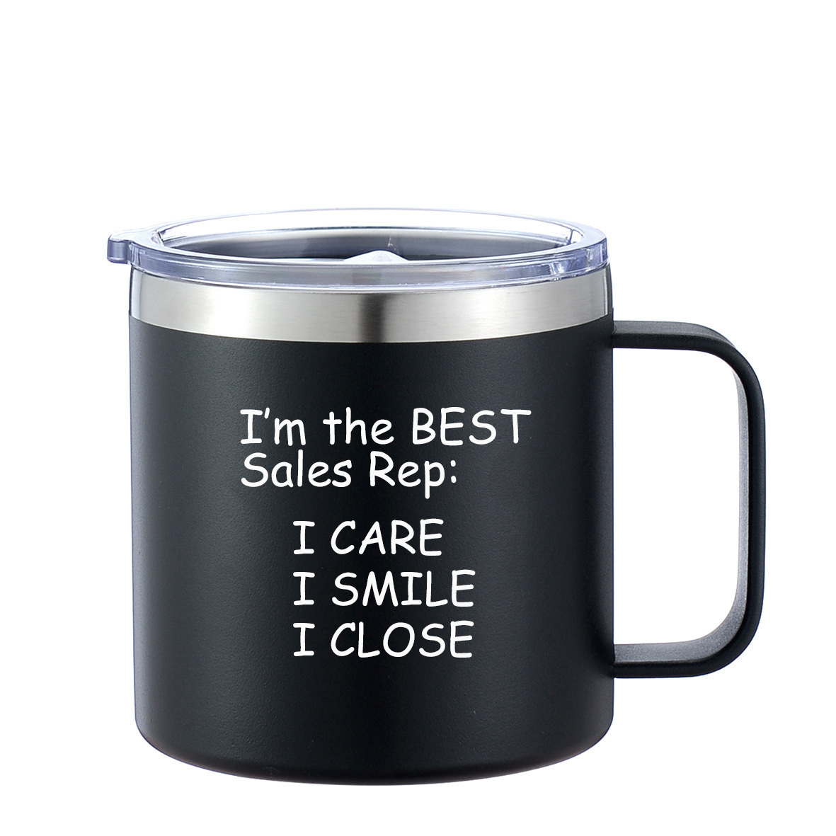 14oz Black Tumbler Double Walled Insulated Coffee Mug - Inspirational Gifts for Sales Representatives Realtors - BEST SALES REP